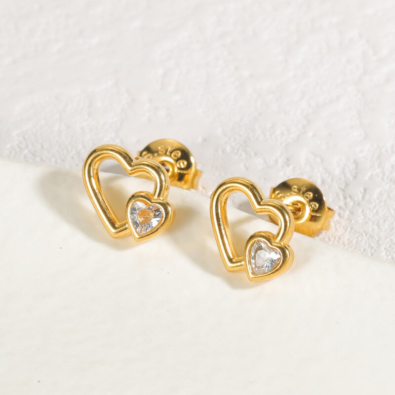 1 Pair Delicated Sweet Style Irregular Heart Shape Stainless Steel 18K Gold Plated Inlay Rhinestone Women's Stud Earrings h5 